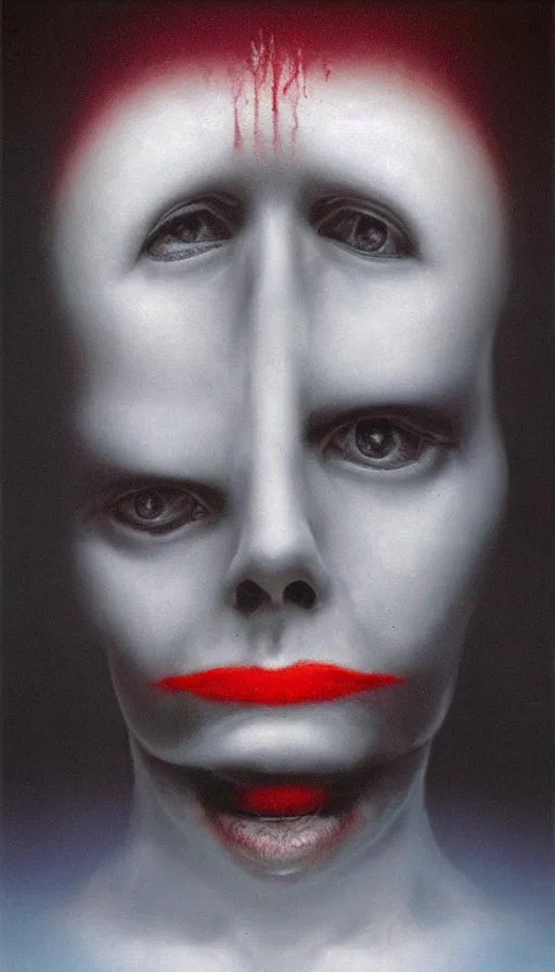 Image similar to psytrance artwork, by gottfried helnwein