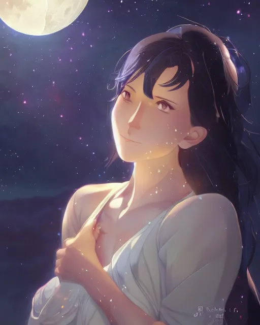 Prompt: the goddess of the moon, full shot, atmospheric lighting, detailed face, one piece style, by makoto shinkai, stanley artgerm lau, wlop, rossdraws
