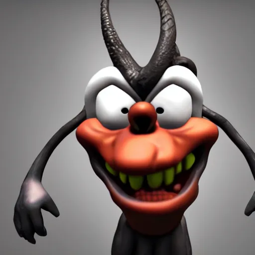 Image similar to disneys goofy demon. eldenring boss, zbrush, arnold render, unrealengine 5, dark souls, horror, extremely detailed