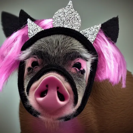 Prompt: pig wearing a crown in the style of my little pony