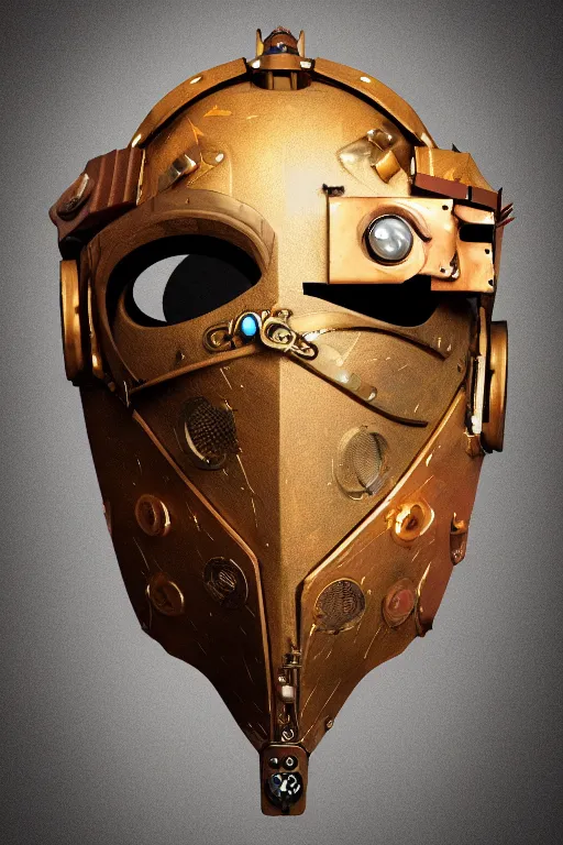 Image similar to steampunk mask minimalist fantasy art robot ninja helmet, global illumination ray tracing hdr fanart arstation by sung choi and eric pfeiffer and gabriel garza and casper konefal chaykin howard and campionpascale and cooke darwyn and davis jack