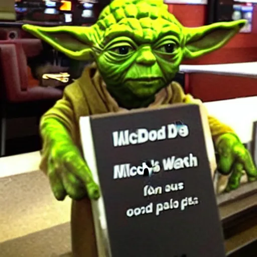 Prompt: Yoda working at McDonald's