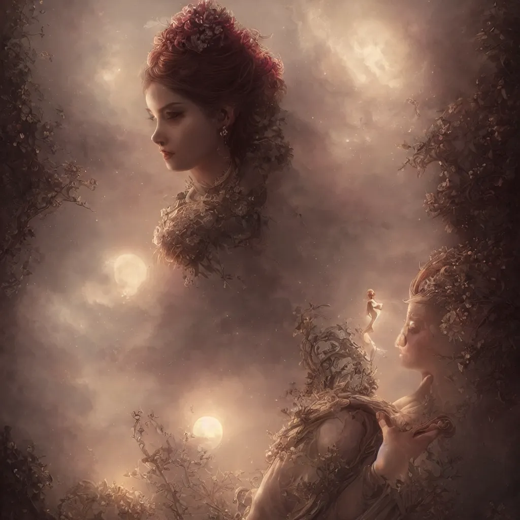 Image similar to a beautiful digital painting of a princess, princess, the moon behind her, intricate, cinematic lighting, highly detailed, digital painting, concept art, smooth, sharp focus, illustration, art by tom bagshaw, artgerm and greg rutkowski