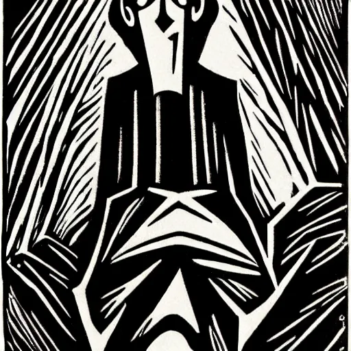 Image similar to cabinet of dr caligari, linocut print,