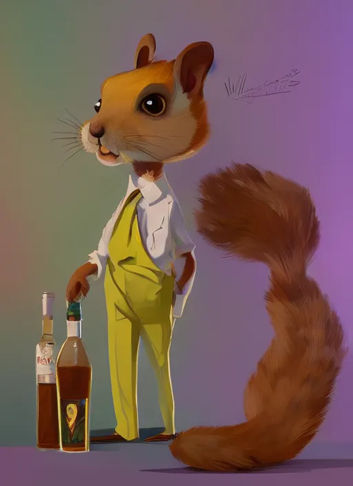 Prompt: squirrel anthro as a dapper bartender with a big fluffy tail, retro futurism, art deco, detailed painterly digital art by WLOP Cory Loftis, 🐿🍸🍋, furaffinity, trending on artstation