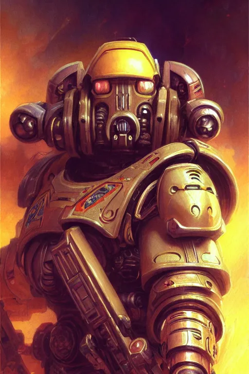 Image similar to character portrait cyberpunk starcraft terran warhammer 4 0 k space marine tech priest steve buscemi, character design, painting by gaston bussiere, katsuya terada, frank frazetta, tom of finland, trending on artstation