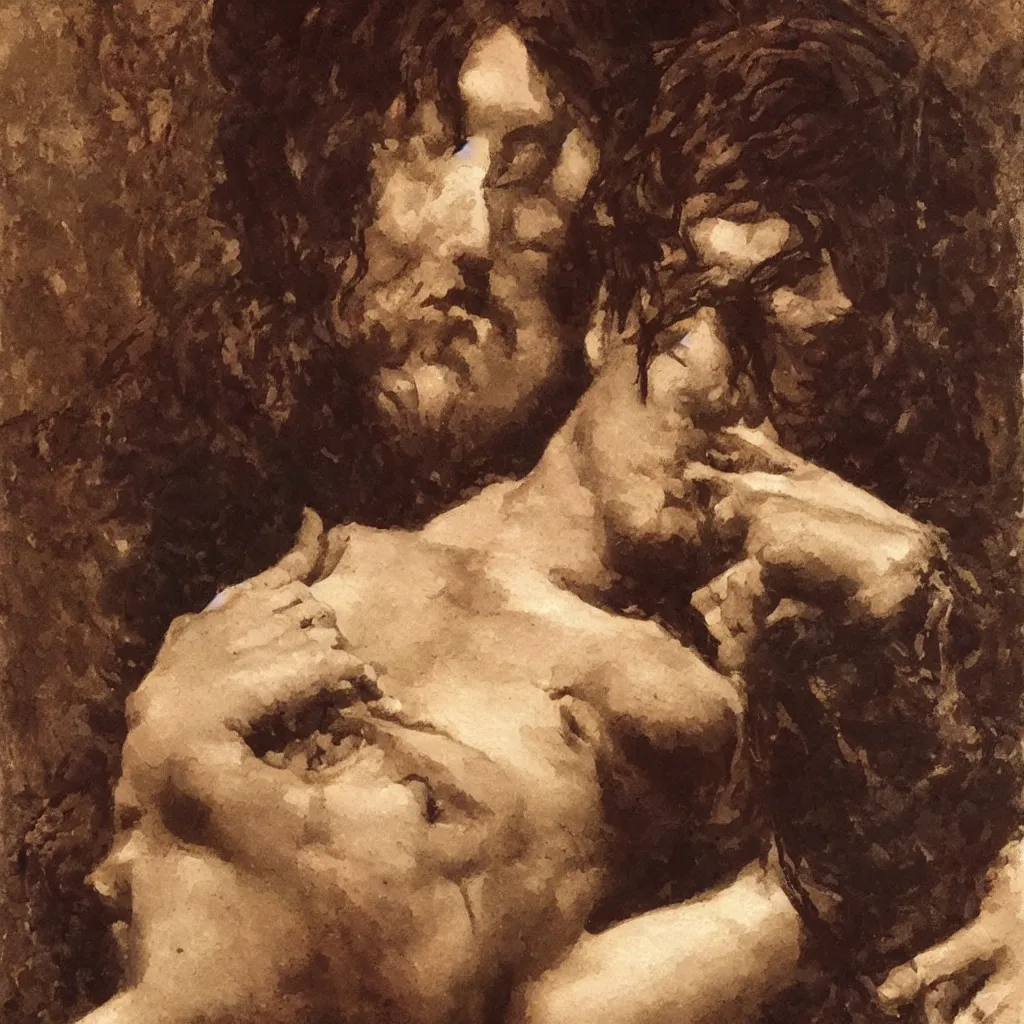 Image similar to portrait en buste of bill hicks SMOKING WEED in repose by John William Waterhouse, Frederic Leighton, true-to-life, flowing realistic fabric, abundant detail