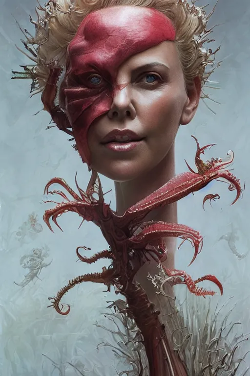 Image similar to Charlize Theron as Venus flytrap, intricate, highly detailed, smooth, artstation, digital illustration by Ruan Jia and Mandy Jurgens and Artgerm and Wayne Barlowe and Greg Rutkowski and Zdislav Beksinski