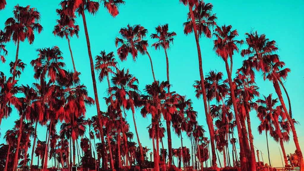 Image similar to Synthwave themed palm trees