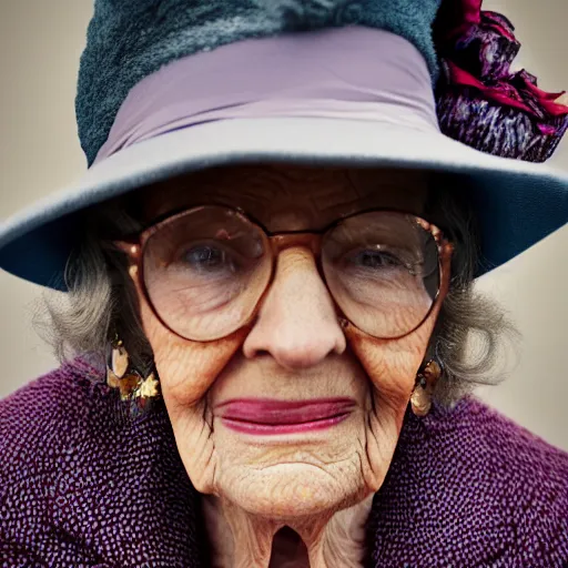 Prompt: Mid Closeup portrait of a very well-dressed old lady, photo made by Wes Anderson award winning, 4K
