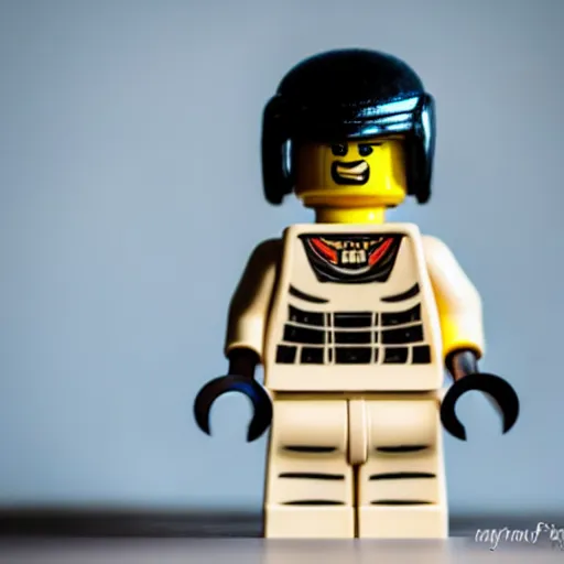 Image similar to closeup shot of lego astronaut standing on a potato ( eos 5 ds r, iso 1 0 0, f / 8, 1 / 1 2 5, 8 4 mm, postprocessed, bokeh )