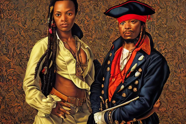 Image similar to pirate portrait by kehinde wiley