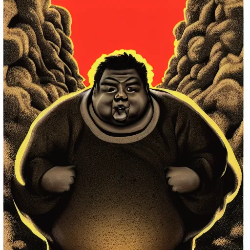 Prompt: fat jay z in sumo costume fighting his twin on a volcano dramatic lighting lava hd kodak sepia