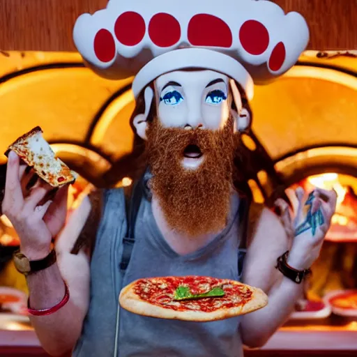 Prompt: god eating a pizza in tomorrowland