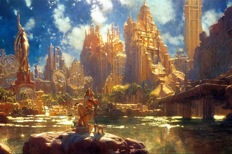 Image similar to atlantis city, painting by gaston bussiere, craig mullins, j. c. leyendecker, tom of finland