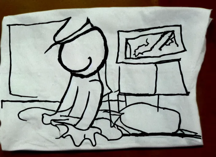 Prompt: an ms paint children's drawing doodled on a napkin in a bathroom stall by the great masters