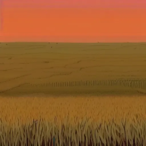 Prompt: endless bland midwestern grain gradient wheat cornfields by bill watterson from mulan ( 1 9 9 7 )