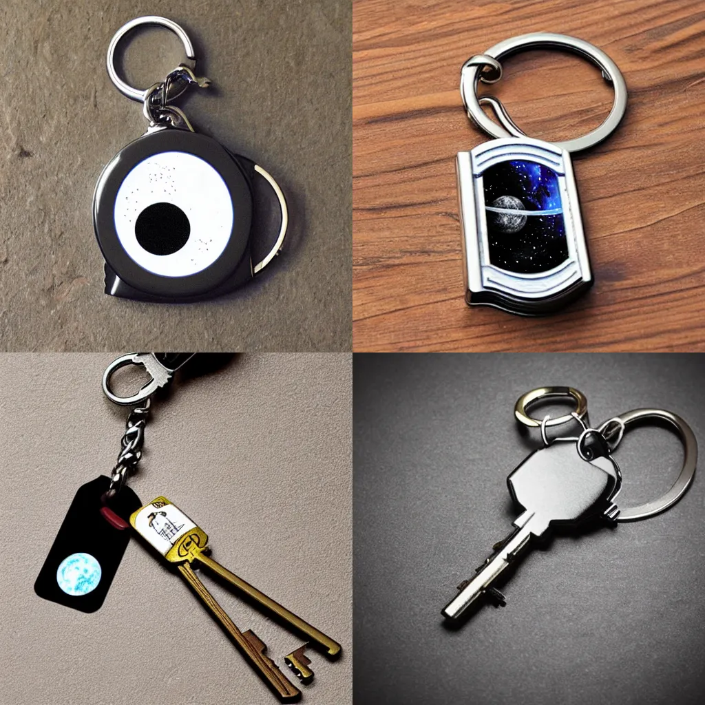 Prompt: the key to life orbiting a blackhole, Key of Life on a keychain with a church key bottle opener