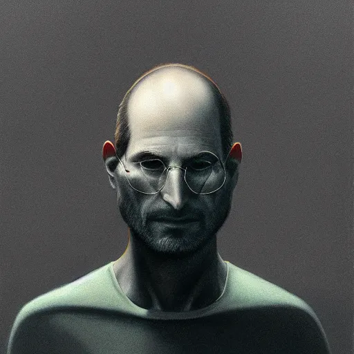 Image similar to rabbit that looks like steve jobs, by zdzislaw beksinski, by tiffany bozic, cold hue's, warm tone gradient background, concept art, beautiful composition, digital painting