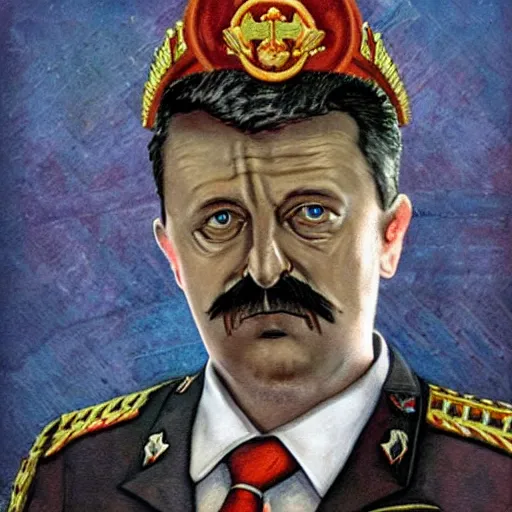 Image similar to igor ivanovich strelkov became bloody ugly supreme ruler of novorossia, photo - realistic, color image, 2 k, highly detailed, bodyhorror, occult art