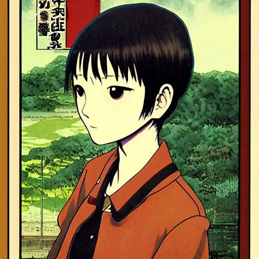 Prompt: a portrait of Lain from serial experiments: lain in a scenic environment by Yoshitoshi Abe