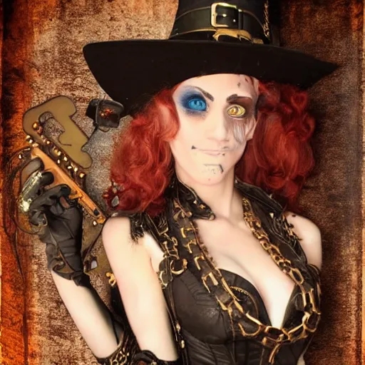 Image similar to Steampunk witch. Ultra realistic. Hyper detailed.