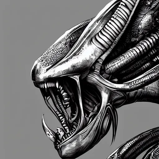 Image similar to “Alien, xenomorph, god of death, dark, evil, fantasy, intricate detail , realistic render”