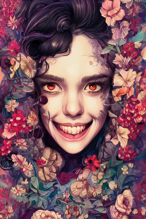 Image similar to a cutegirlsmiling, Tristan Eaton, victo ngai, artgerm, RHADS, ross draws