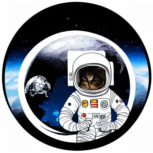 Image similar to ln illustration cat wearing astronaut suit on the moon planet earth in the background sigma 1 4 mm f / 1. 8 astroied belt