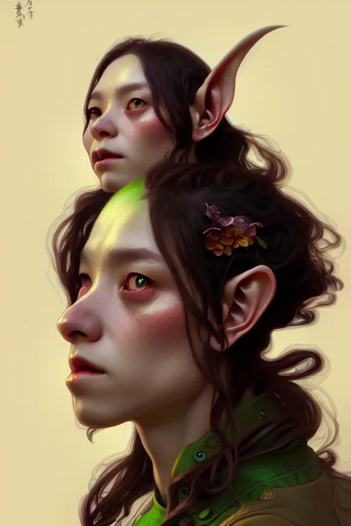 Image similar to beautiful goblin portrait, highly detailed, digital painting, artstation, sharp focus, illustration, art by tan zi and ayanamikodon and alphonse mucha and wlop