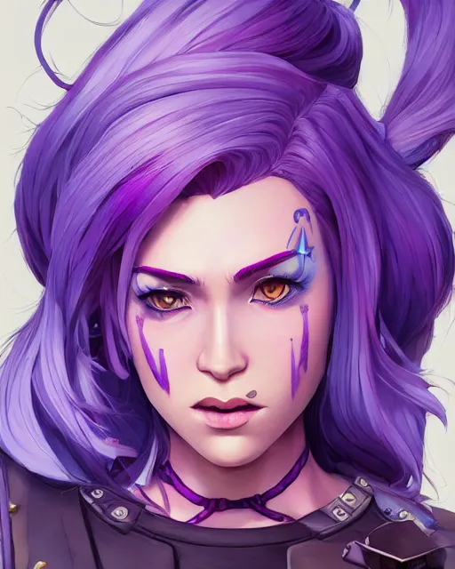 Image similar to beautiful female purple hair tattoo symmetrical face eyes singing full length fantasy art apex fortnite Video game icon, 2d game art gta5 cover , official fanart behance hd artstation by Jesper Ejsing, by RHADS, Makoto Shinkai and Lois van baarle, ilya kuvshinov, rossdraws