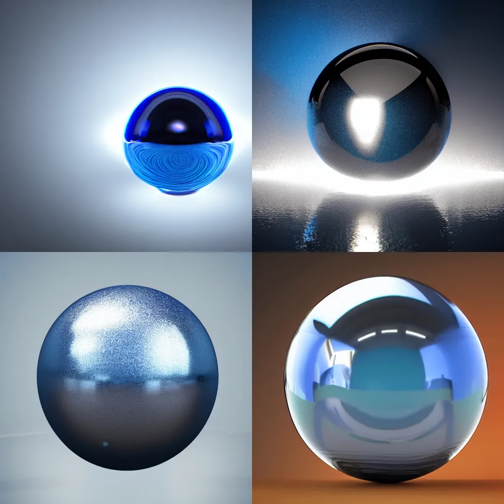 Prompt: a reflective steel sphere splashes into a can of blue paint, slow motion, nvidia ray tracing