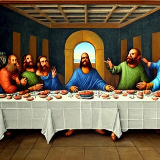 Image similar to the minions in the last supper mural painting