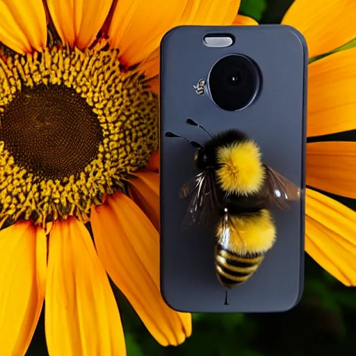 Prompt: A phone callinging a bumblebee