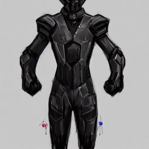 Prompt: concept art, stylized proportions, long thin legs, large shoulders, concept design, sketch, male, science fiction suit, helmet, trending on artstation