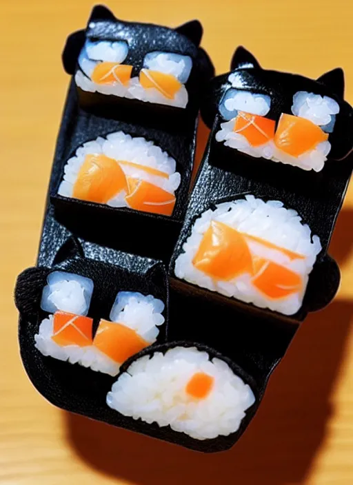 Image similar to clear photorealistic picture of adorable cats made out of sushi