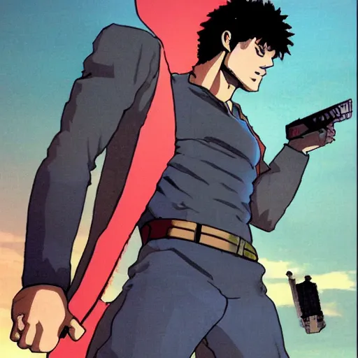 Image similar to a stance of Henry Cavill in Cowboy Bebop