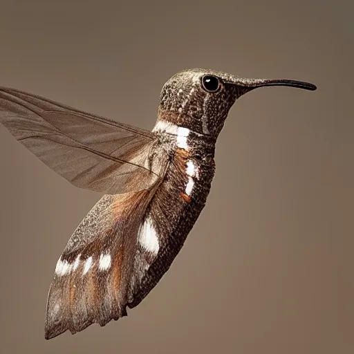 Prompt: a moth shaped like a hummingbird bird realistic national Geographic photography