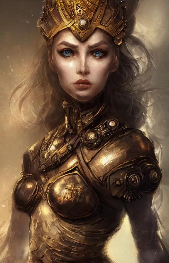 Prompt: an concept art of the tau queen, pale hair, one eye, intricate details, detailed face, artstation, epic pose, ambient light, by rembrandt