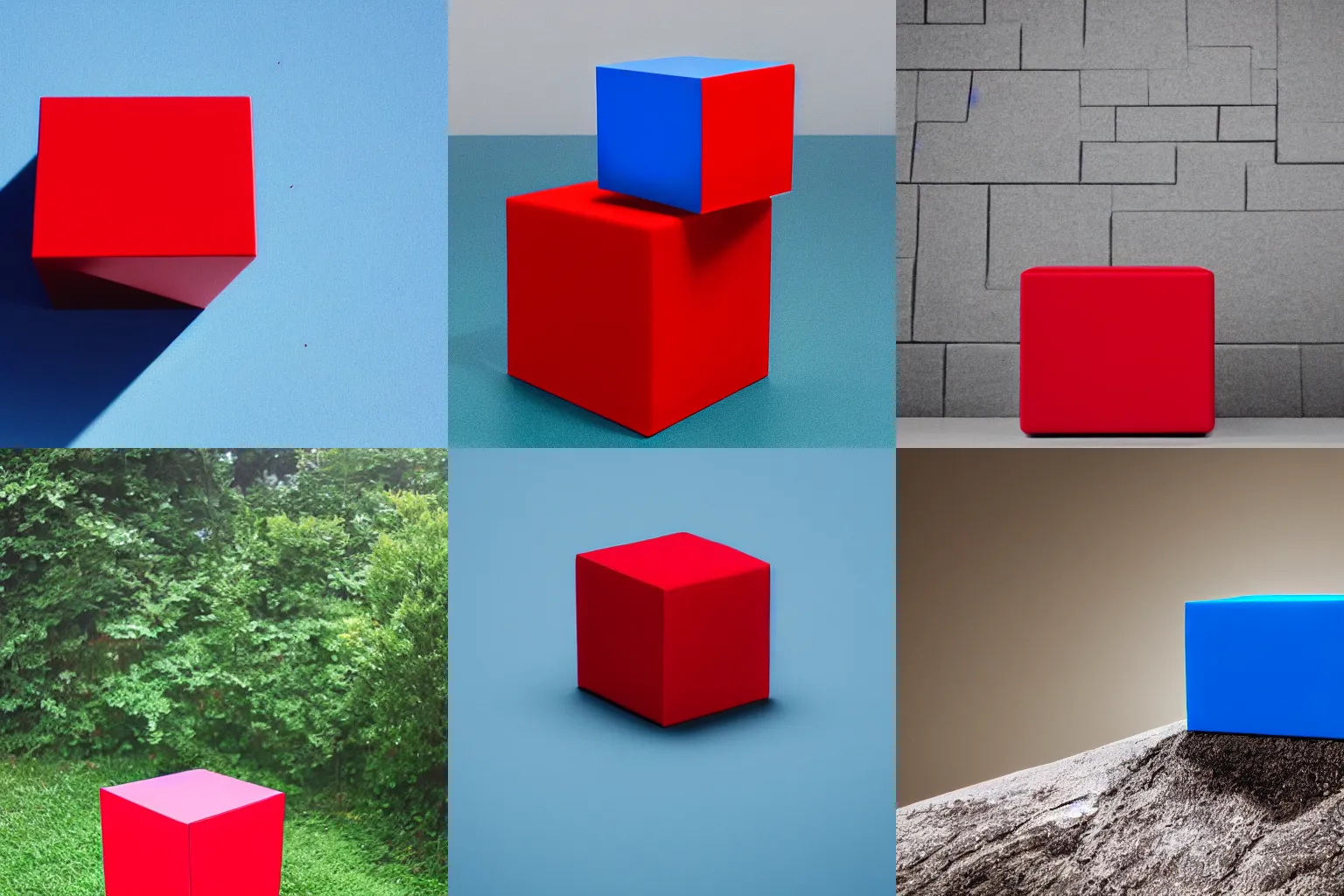 Prompt: a red cube on the top of a blue cube