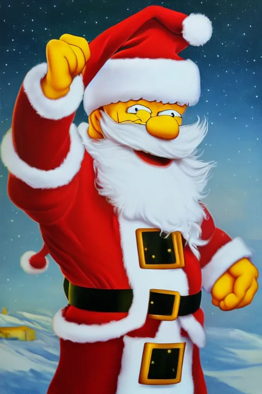 Prompt: Santa Claus as a simpson oil on canvas, intricate, portrait, 8k highly professionally detailed, HDR, CGsociety