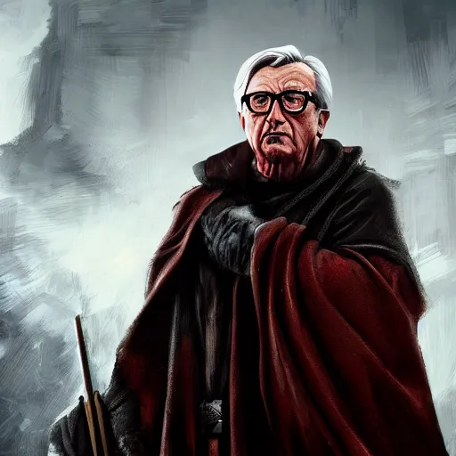 Image similar to Jean-Claude Juncker as a sith lord, post-apocalyptic, Munich, wlop, artstation