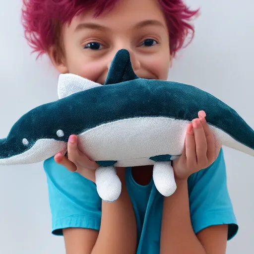 Image similar to a happy dolphin, plush doll, 8 k