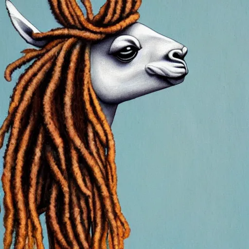 Prompt: llama with dreadlocks, by James Jean, with beautiful colors