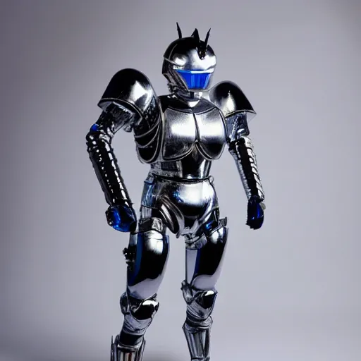 Prompt: sparkling chrome insect - themed battle armour, 1 9 8 0 s futurism, super sentai hero, tokusatsu, robin williams, robocop, studio lighting, fujifilm