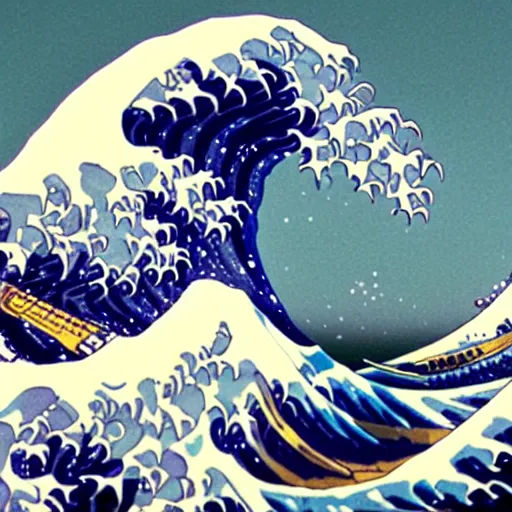 Image similar to great wave off kanagawa, claymation, aardman studios, made of clay