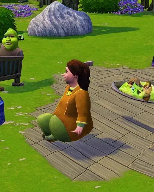 Prompt: shrek in the sims 3 has a problem