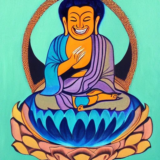 Image similar to painting of the - laughing - buddha with cat