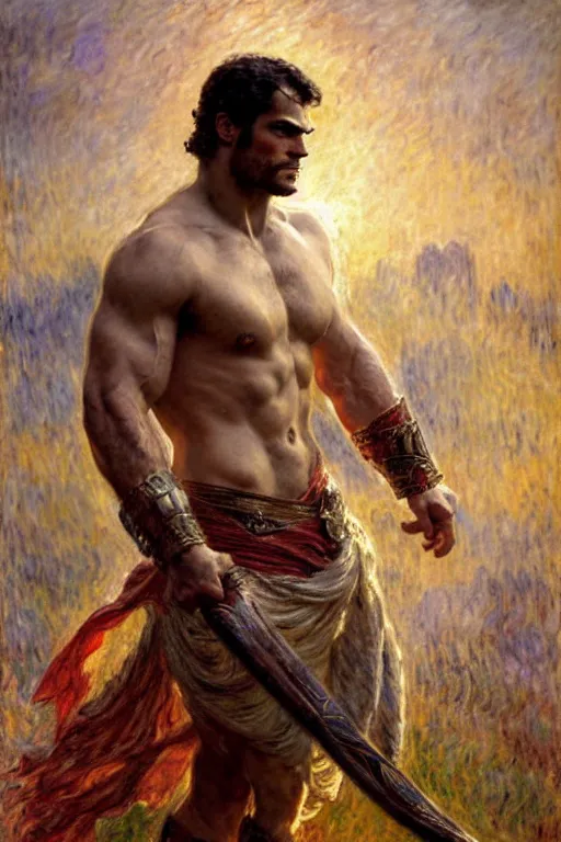 Image similar to henry cavill as a warrior, painting by gaston bussiere, craig mullins, j. c. leyendecker, claude monet