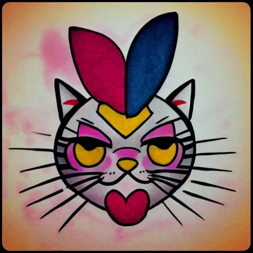 Image similar to kawaii clown cat tattoo design